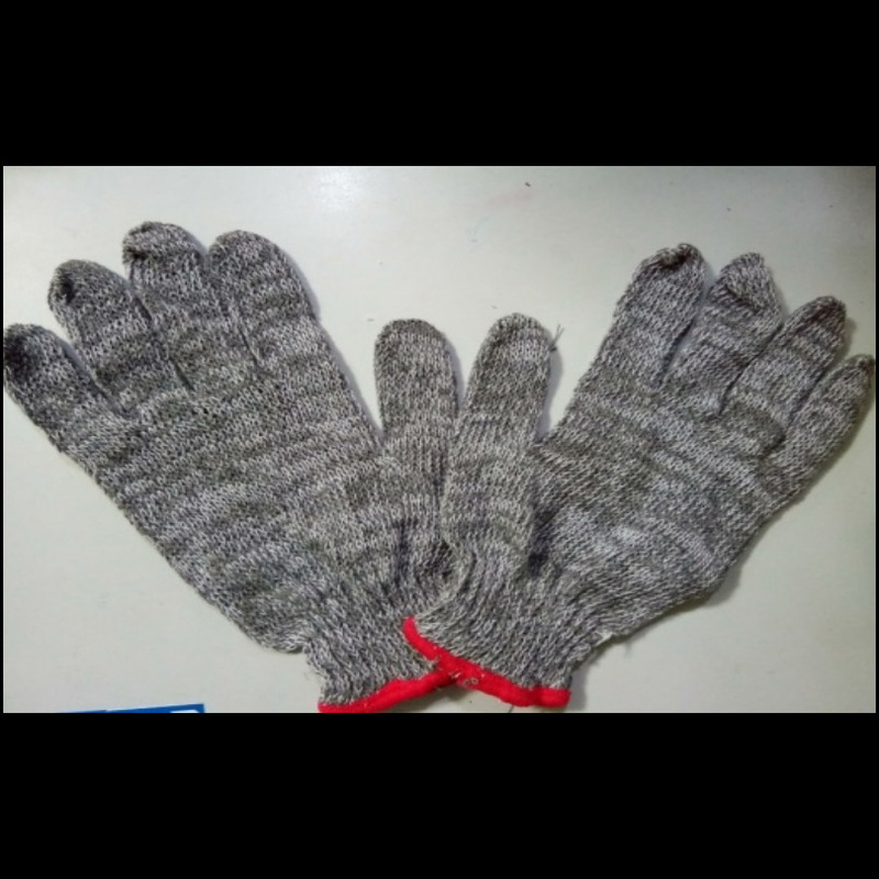Knitted Cotton Gloves Gray Red Edging
